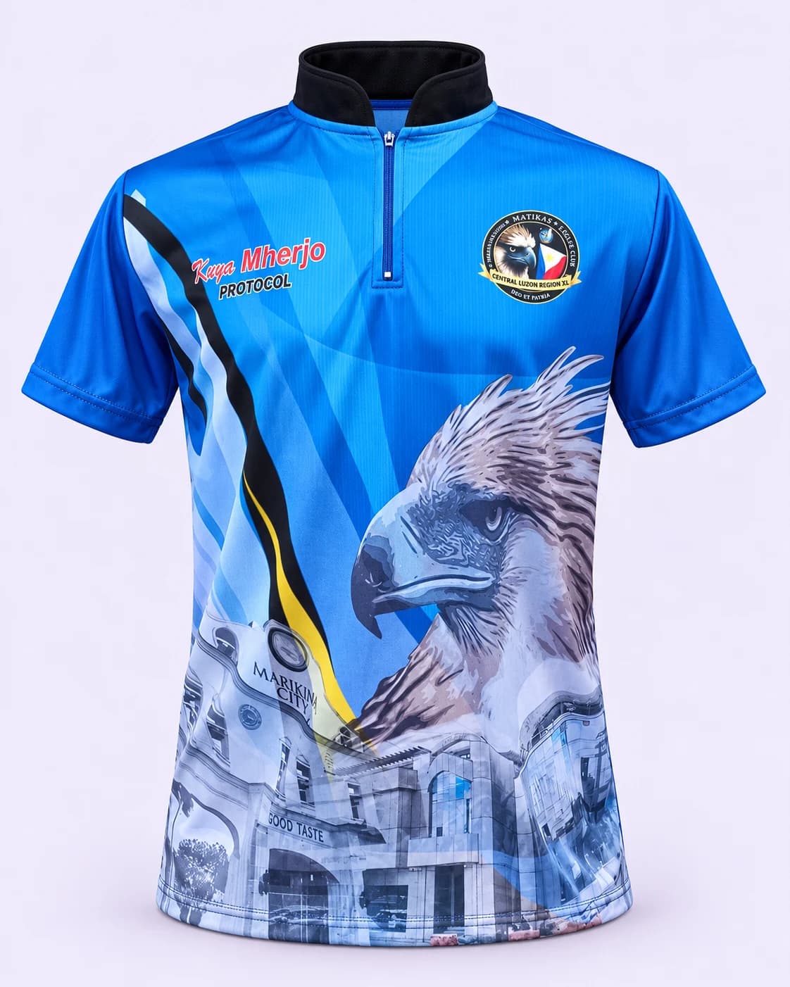 Blue Eagles organization polo — front, pale-lilac studio treatment