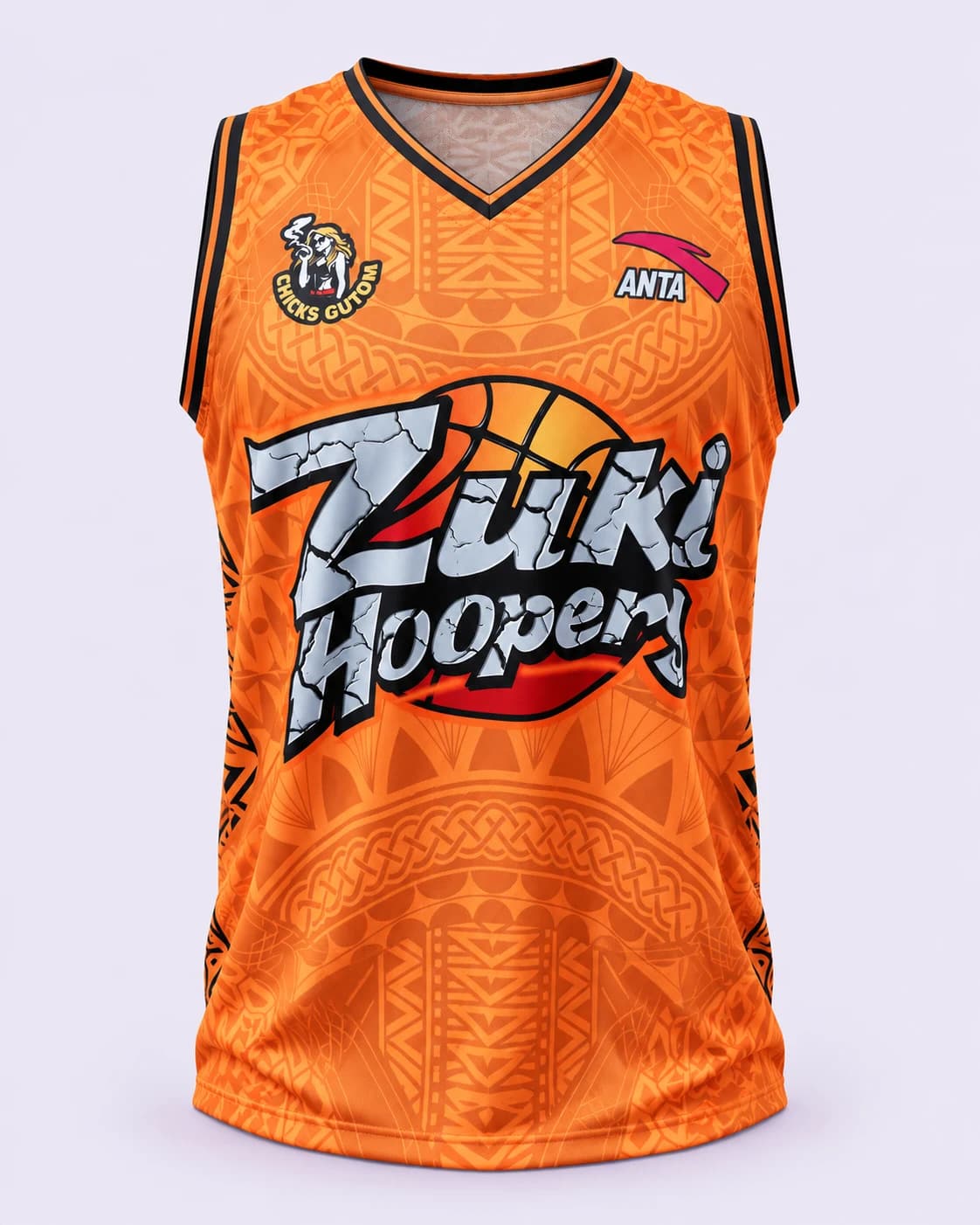Orange Zuki Hoopers jersey — front, pale-lilac studio treatment