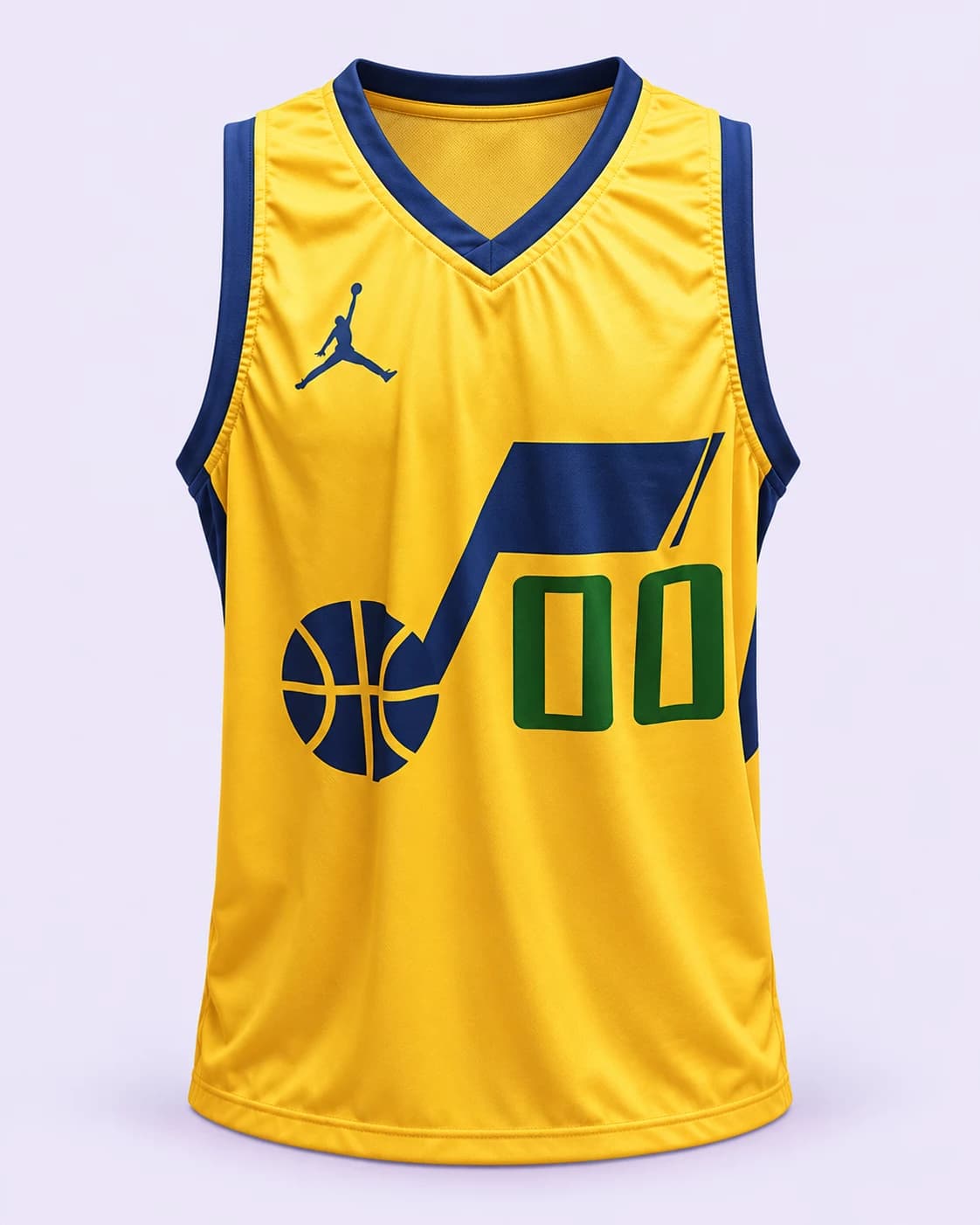 Yellow Clarkson 00 jersey — front, pale-lilac studio treatment